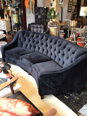 Macy's Velvet Curved Tufted Black Sofa/Couch