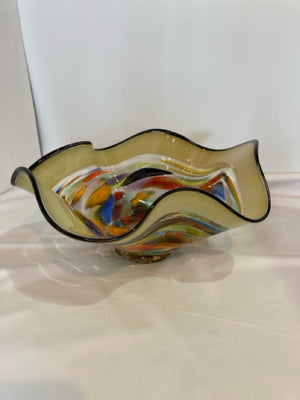 Tan/Multi Glass Wavy Bowl