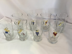 Pottery Barn Set of 8 Clear Glass Reindeer Glasses Holiday Item