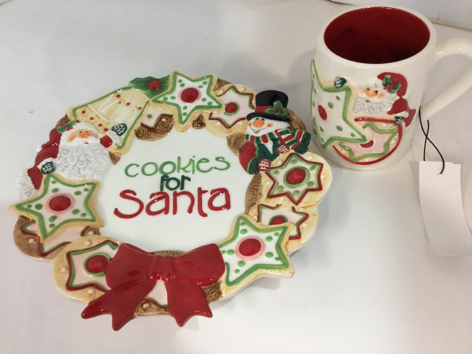 Fitz & Floyd Plate set Red/white Ceramic w/cup Holiday Item