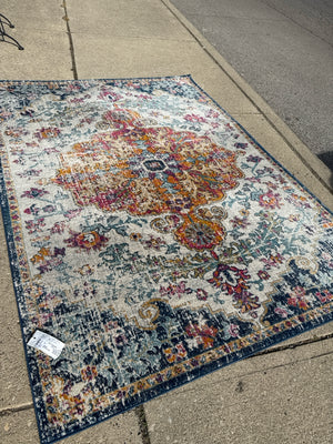 Synthetic W/Pad Blue/White Rug