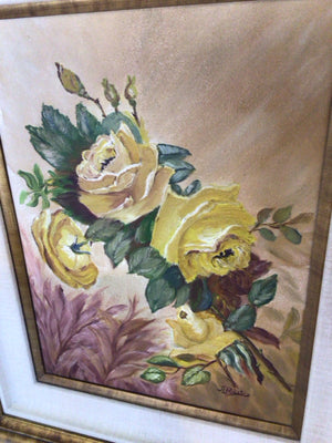 Signed Brown/Yellow Canvas Roses Framed Art