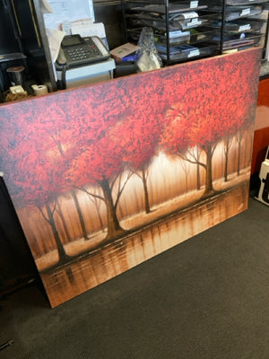 Signed Red/Brown Trees Stretch Canvas Art