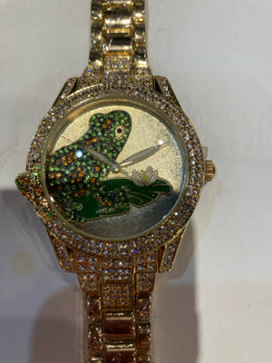 Gold Rhinestone Frog Watch