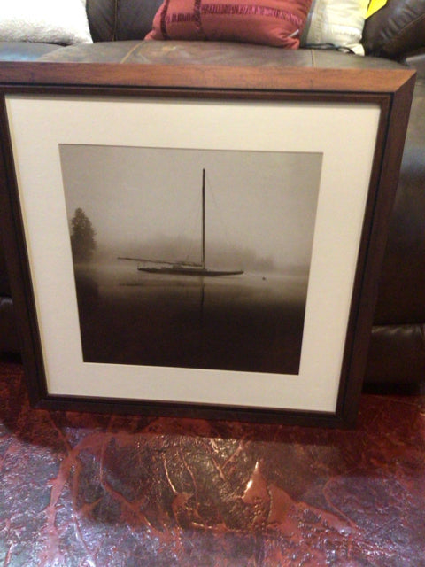 Print Black/White Boat Lake Framed Art