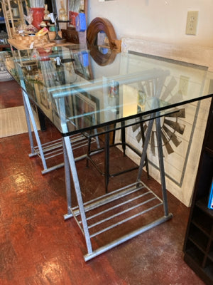 Desk Glass/Metal 1 shelf 4 Pieces Clear/Gray Table