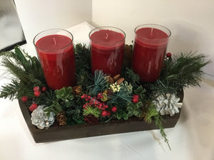 Centerpiece Red/Green Wood Candle Holiday Item