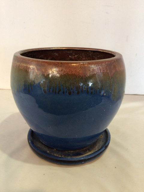 Blue/Tan Ceramic Planter