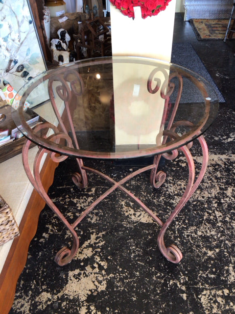 Wrought Iron Glass Top Rust Table