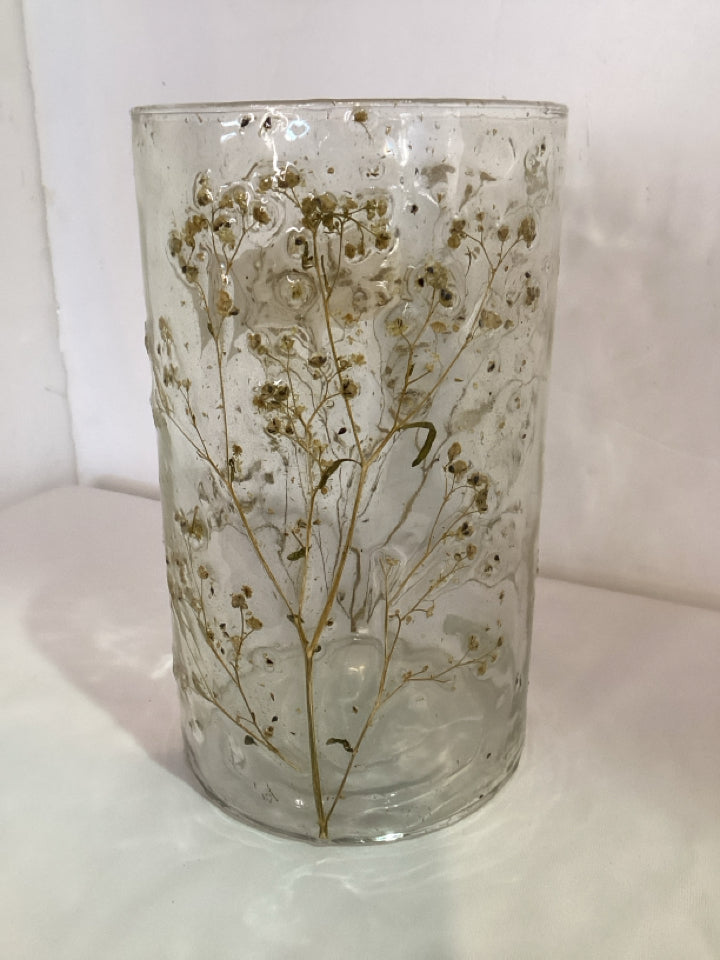 Cylinder Clear Glass Textured Dried Flowers Vase