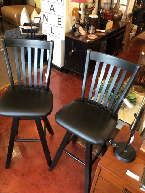 Pair Wood Vinyl seat Black Barstool/Bar Stool