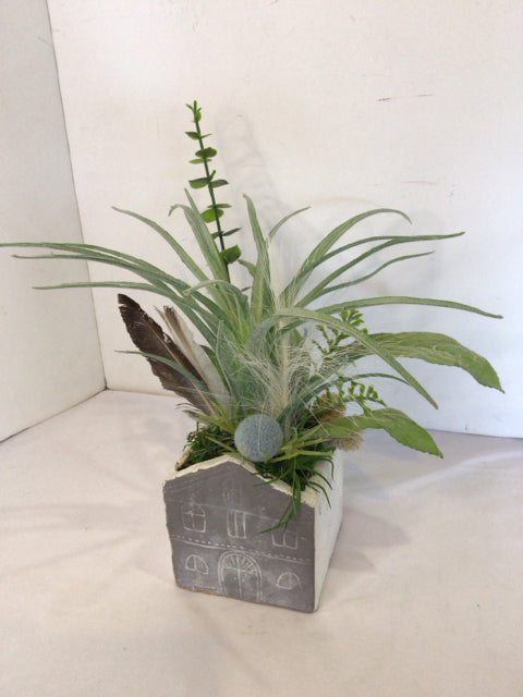Gray/Green Ceramic House Planter