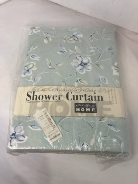 Eddie Bauer Blue/White Poly Blend Floral Shower Curtain