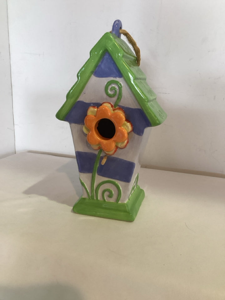 Green/White Ceramic Bird House