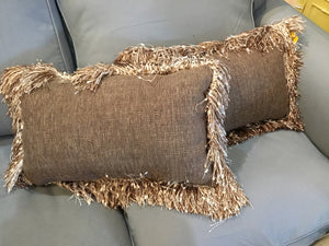 Brown Polyester Fringe Pillow Set