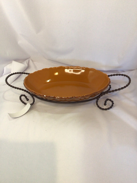 Serving Brown Ceramic/Metal In Holder Bowl