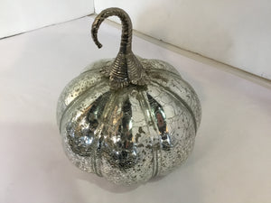 Fall Silver Metal/Glass Crackle Pumpkin Holiday Item