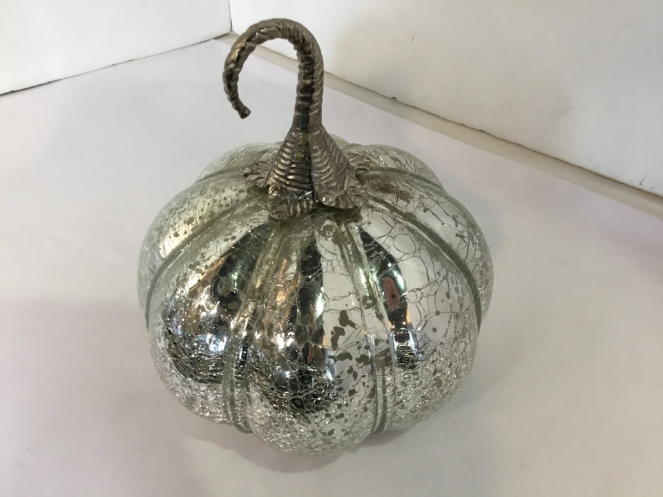 Fall Silver Metal/Glass Crackle Pumpkin Holiday Item