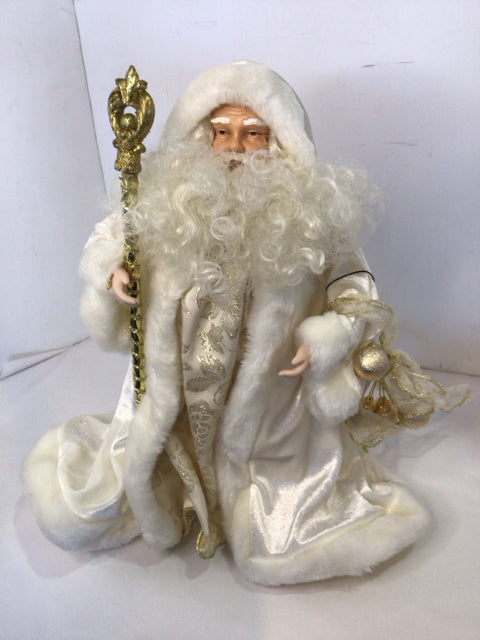 Christmas White Fabric Tree Topper Santa Holiday Item