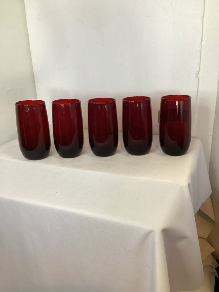 Glass Red Set of 5 Glassware