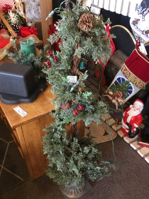 Pre-Lit Green Dried Material Topiary Twisted Holiday Item