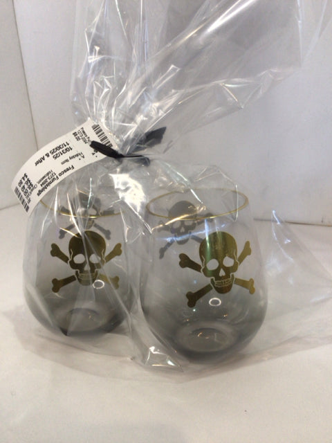 Halloween Clear/Gold Plastic Glasses Skull Holiday Item