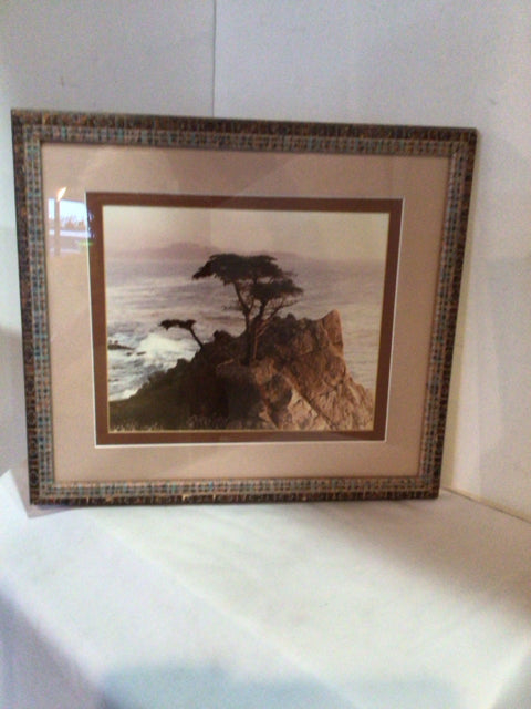Brown/Gray Sea Scape Cliffside Framed Art