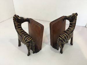 Black/Brown Wood Zebra Book Ends