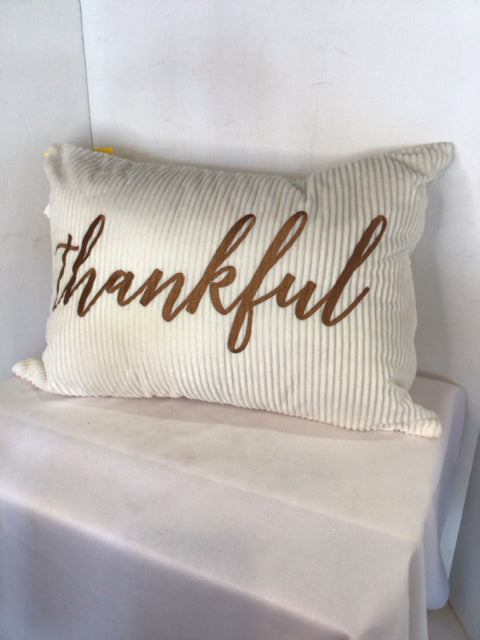 Cream/Brown Polyester Thankful Pillow