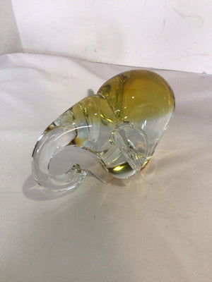 Clear/Yellow Glass Elephant Paperweight