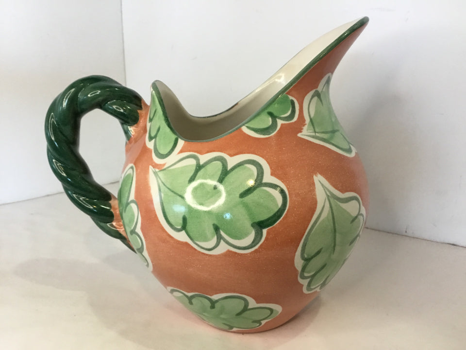 Fioriware Orange/Green Ceramic Leaves Pitcher