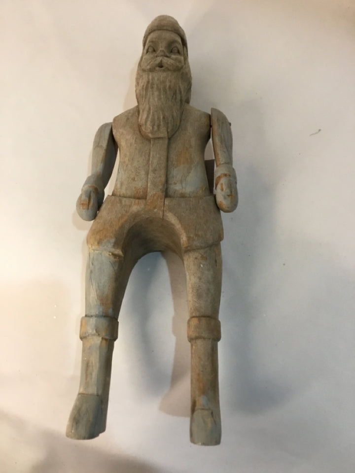 Folk Art Greige Wood Santa Holiday Item