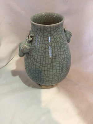 Vintage Celedon Blue/Gray Ceramic Crackle Vase