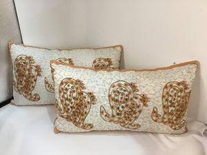 Pair Cream/Orange Beaded Pillow Set