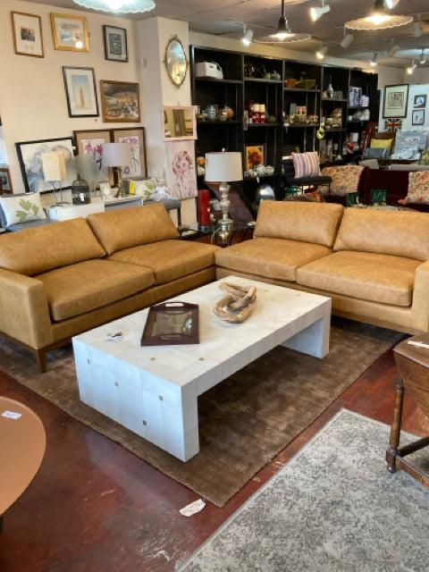 Poly & Bark 2 Piece Leather Camel Sectional Sofa