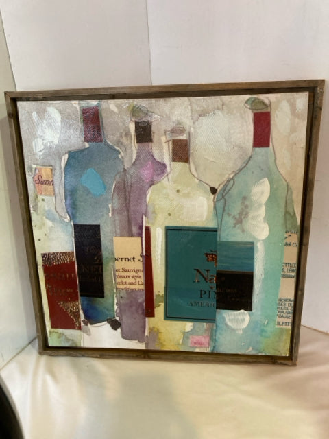 Multi-Color Canvas Wine Bottle Framed Art