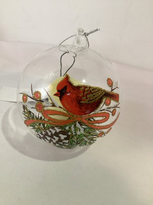 Battery Operated Clear/Red Plastic Cardinal w/Candle Holiday Ornaments