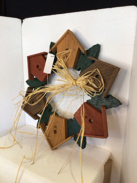 Wood Birdhouse Brown/Green Wall Decoration Art
