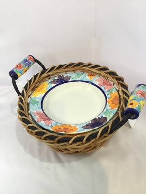 PIER 1 Set of 4 Multi Ceramic In Basket Bowl Set