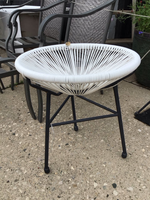 Side Metal Base Glass Top Indoor/Outdoor White Table