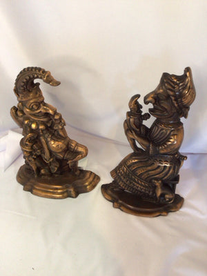 Vintage Brass Cast Iron Joker Pair Book Ends