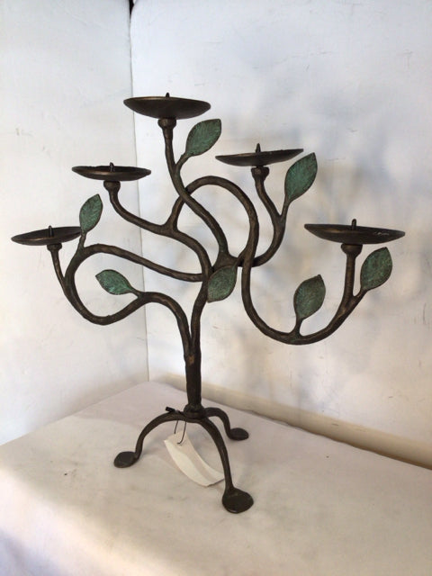 Rustic Brown/Green Iron Leaves Candlestick