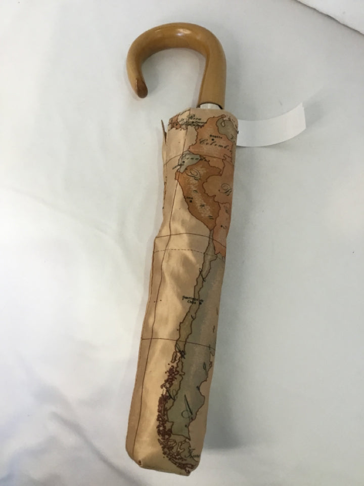 Brown/Multi Silk Map Umbrella