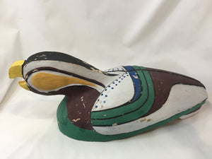 Vintage Hand Carved Multi-Color Wood Duck Sculpture