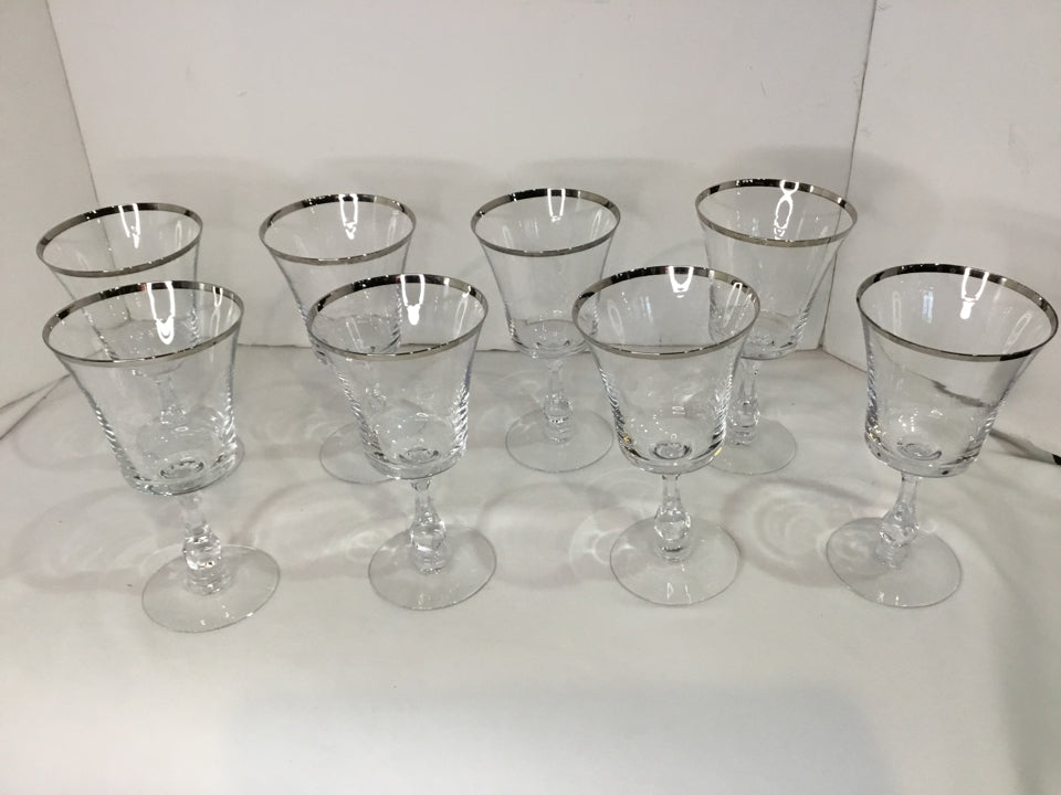Fostoria Vintage Platinum Trim Crystal Set of 8 Glasses