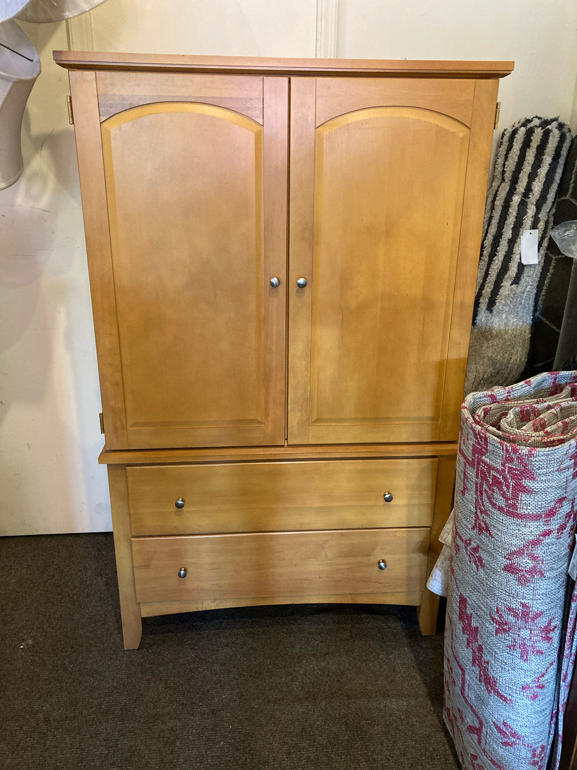 Vaughan Bassett 2 Door Wood 2 Drawers Tan Armoire