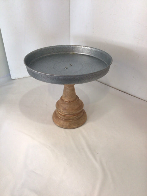 Rustic Brown/Gray Wood/Metal Cake Plate/Stand