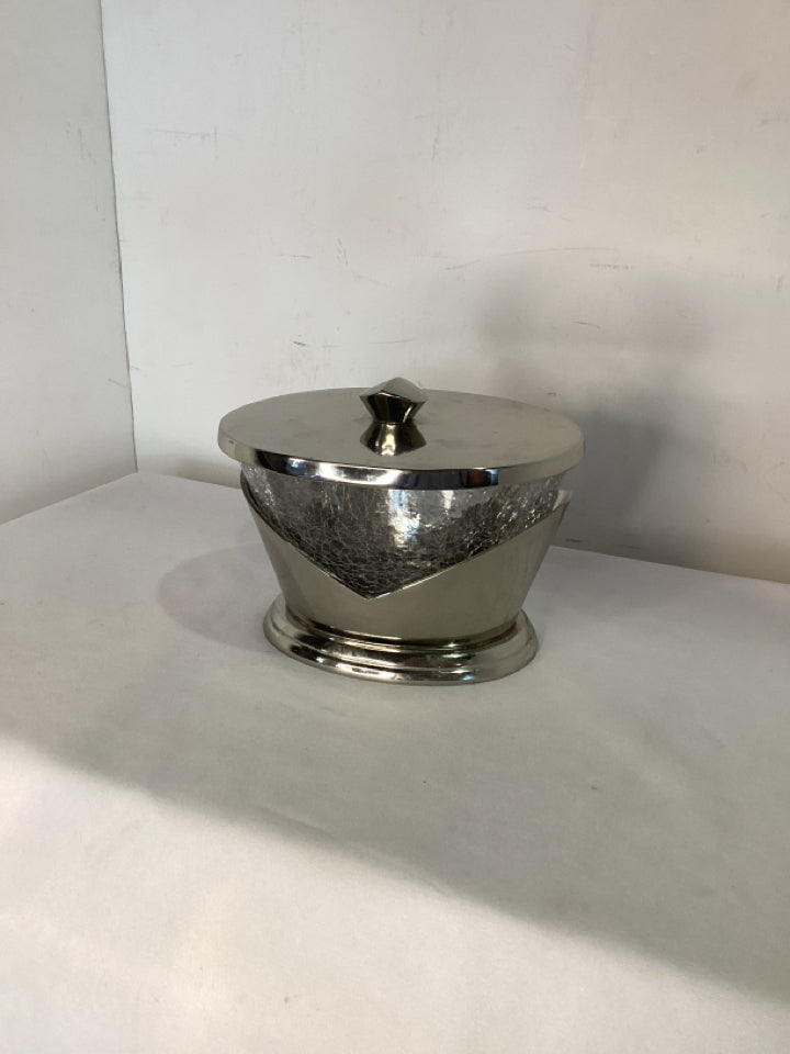 Modern Clear/Silver Glass/Metal Lidded Bowl