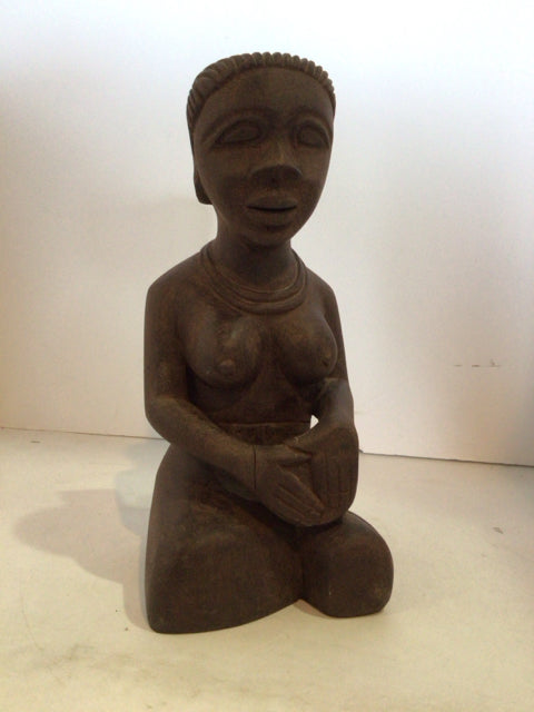 African Brown Wood Woman Sculpture