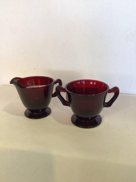 Vintage Red Glass Pair Sugar/Creamer